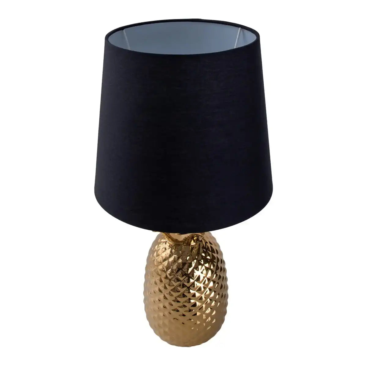 Keramik-Tischleuchte "ANANAS", Tischlampe aus Keramik mit goldfarbener Glasur und schwarzem Stoffschirm, mit E14-Fassung, für Esszimmer, Wohnzimmer, Diele oder Büro, Tischleuchte 45 cm hoch