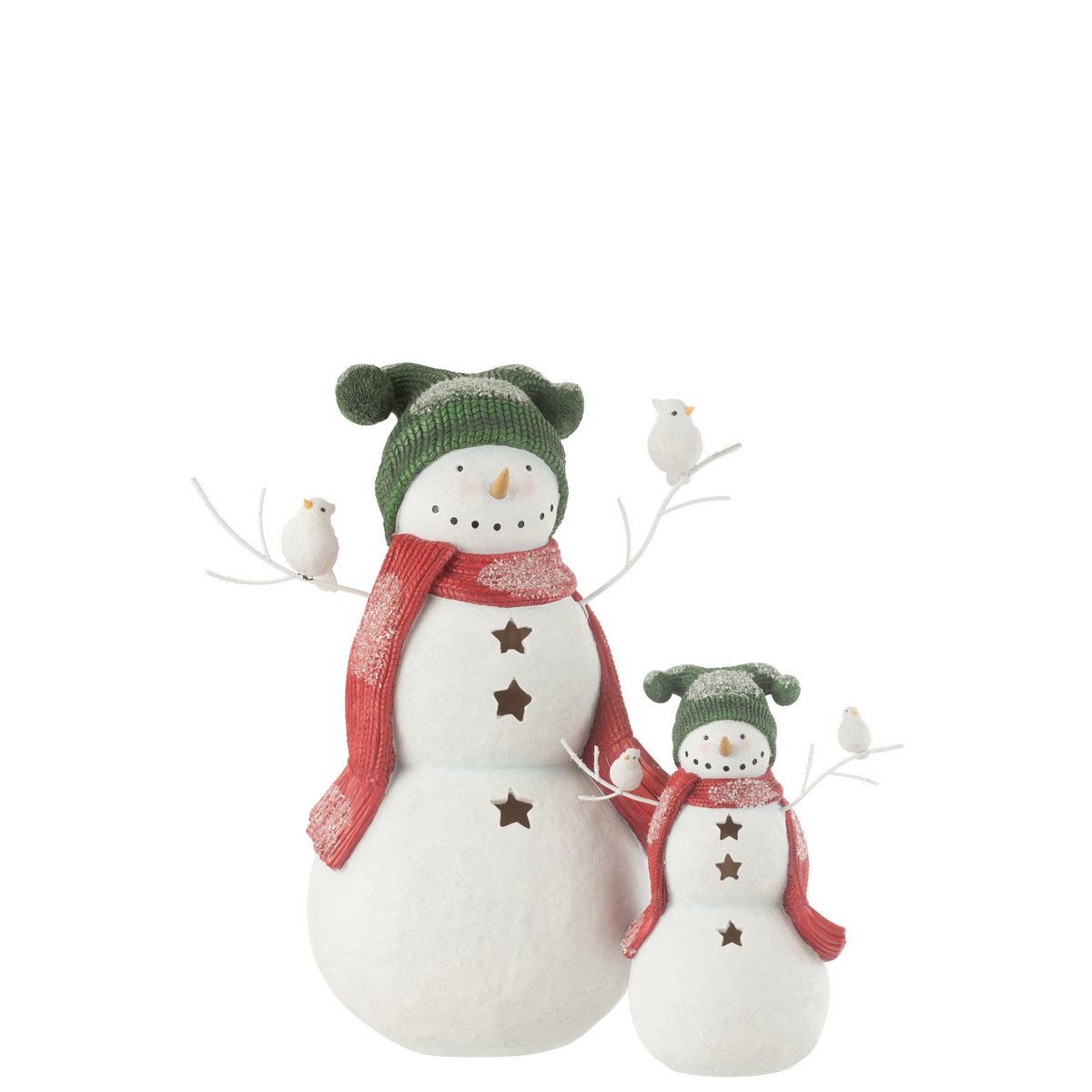 J-Line Figur Schneemann Vögel - Polyresin - rot/grün - groß