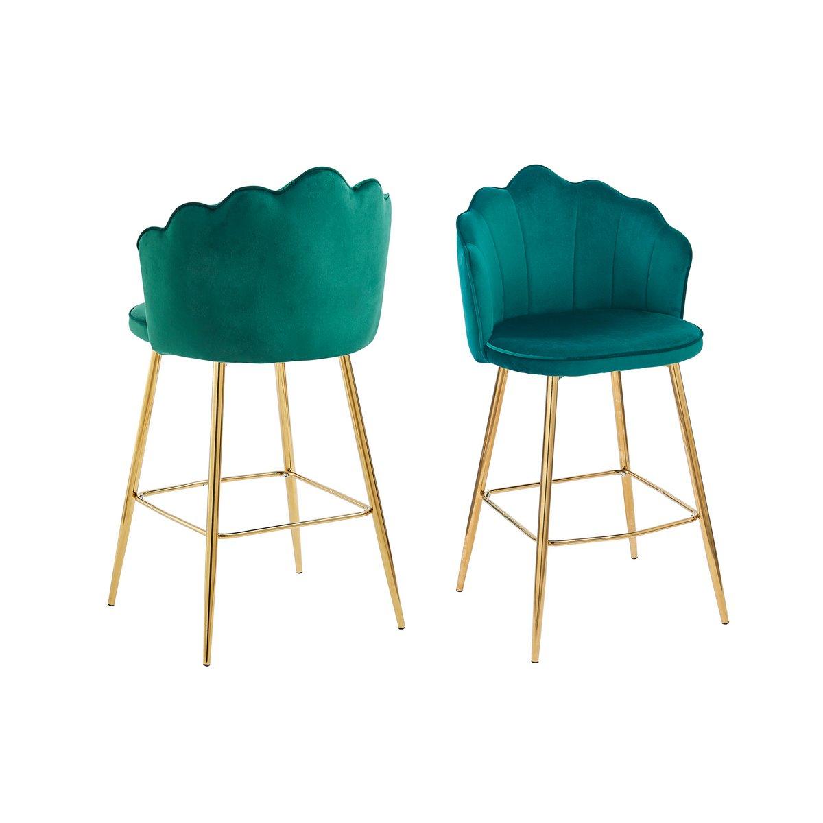 Barhocker Muscheldesign 2er Set aus Samt Grün