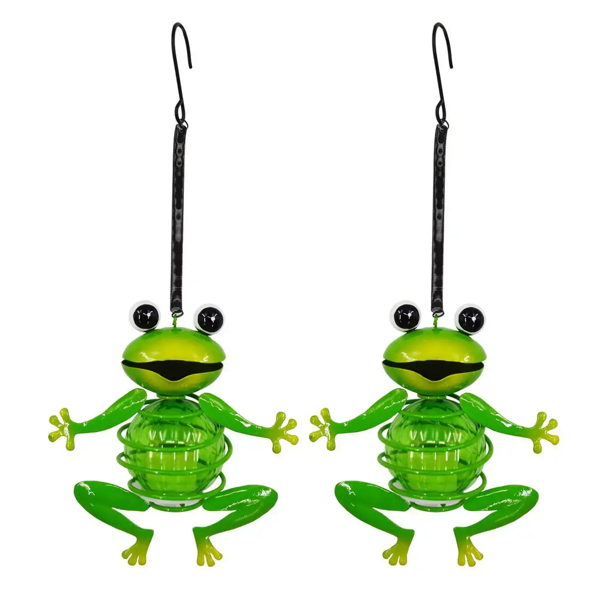 2er Set Solar-Deko-Hängeleuchte "Frosch" ca. 20 cm hoch, aus bemaltem Eisen, inkl. Dämmerungssensor;