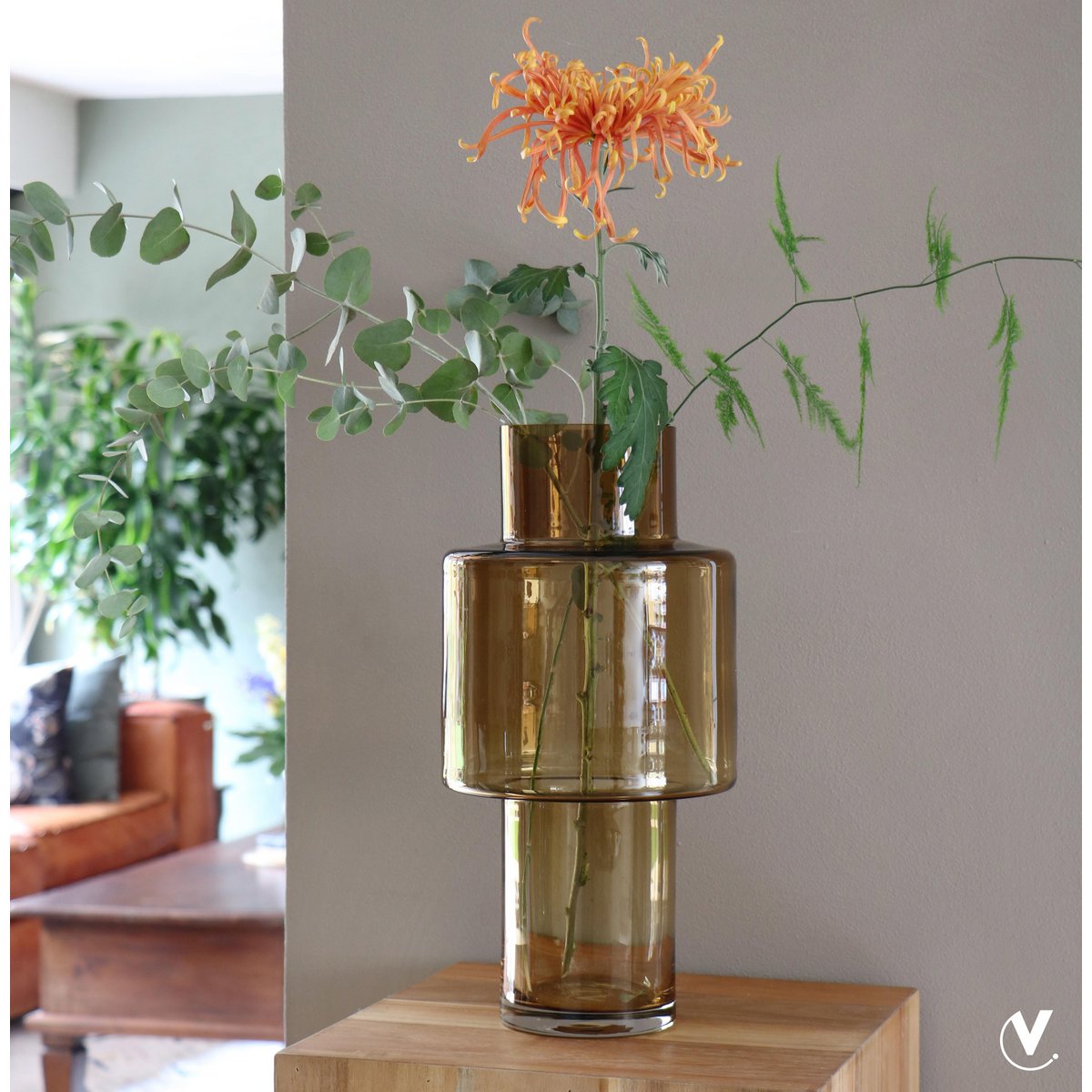 Vase Glass Juba M - H40 W20 - Cognac