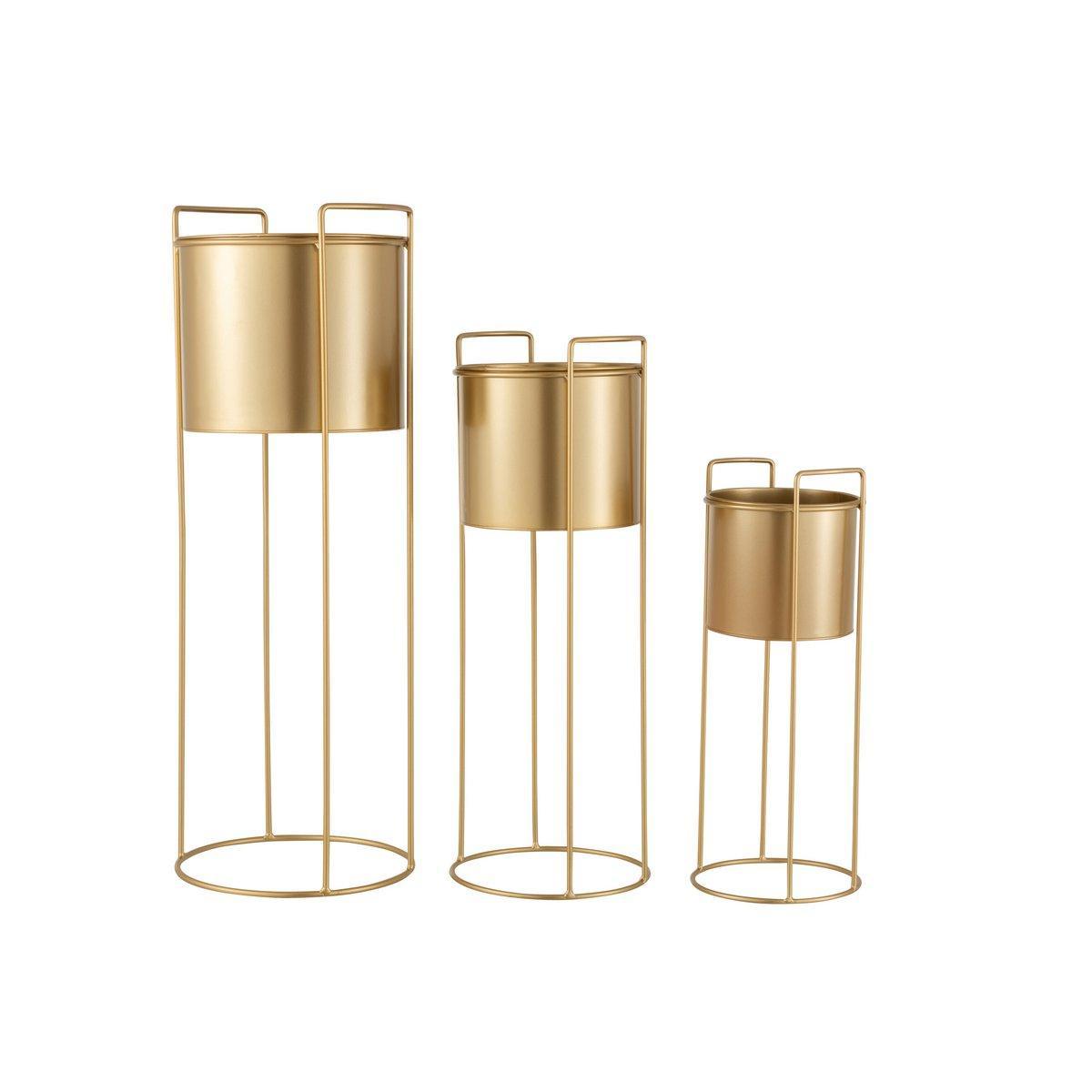 J-Line Blumentopf auf Fuß - Metall - Gold - Ø 28,00 cm - 3 Stück