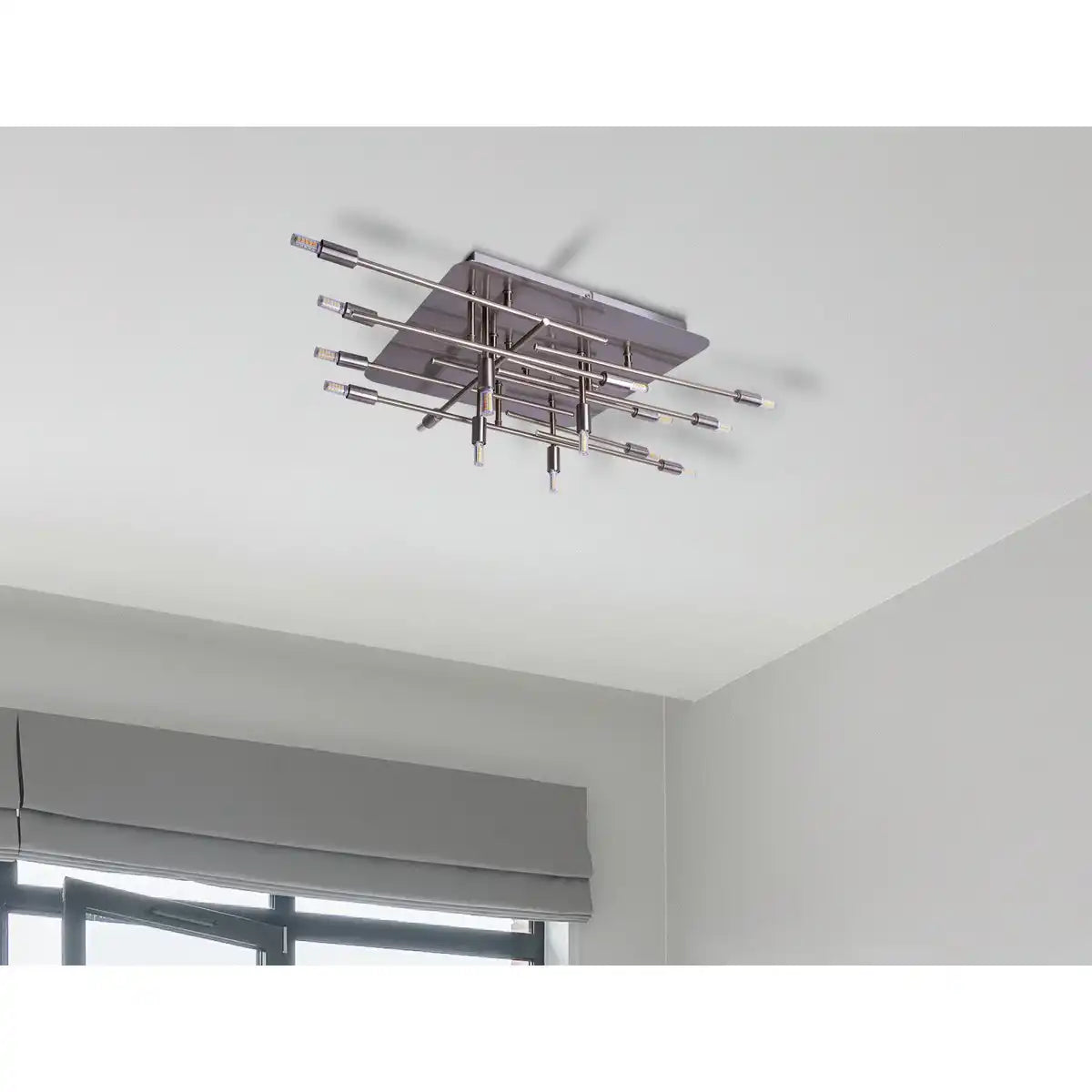 LED Deckenleuchte "ANCONA" mit Backlight aus Metall in Edelstahloptik, G9-Fassungen, Lampe für Wohnzimmer, Esszimmer, Flur und Büro, ca. 71 x 70 cm