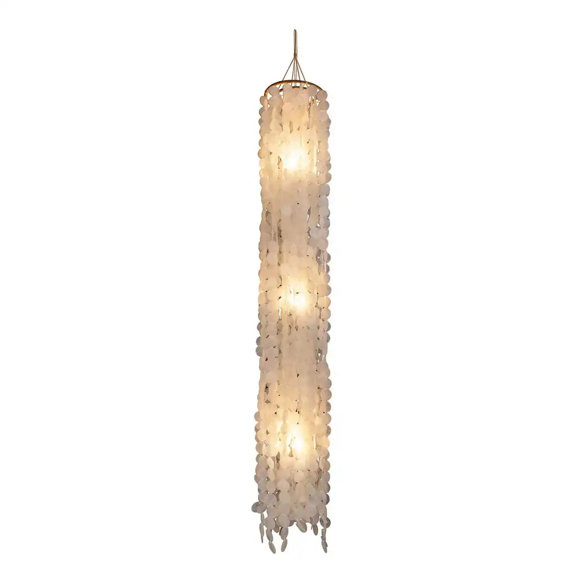 Pendelleuchte "CAPIZ" Gesamthöhe 235cm, aus Muschelplättchen, mit E27-Fassung, Beleuchtung für Wohnzimmer, Esszimmer oder Wintergarten