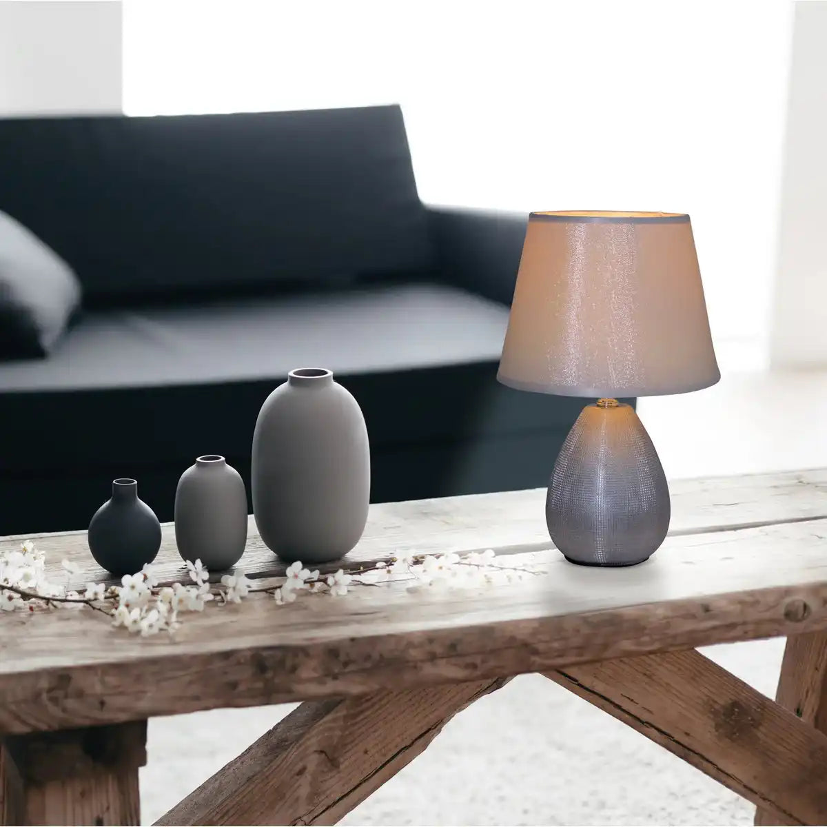 Keramik Tischleuchte h: 31cm "SIMPLY CERAMICS", Tischlampe aus Keramik, silber, mit E14-Fassung, für Esszimmer, Wohnzimmer, Diele oder Büro, 31 cm hoch
