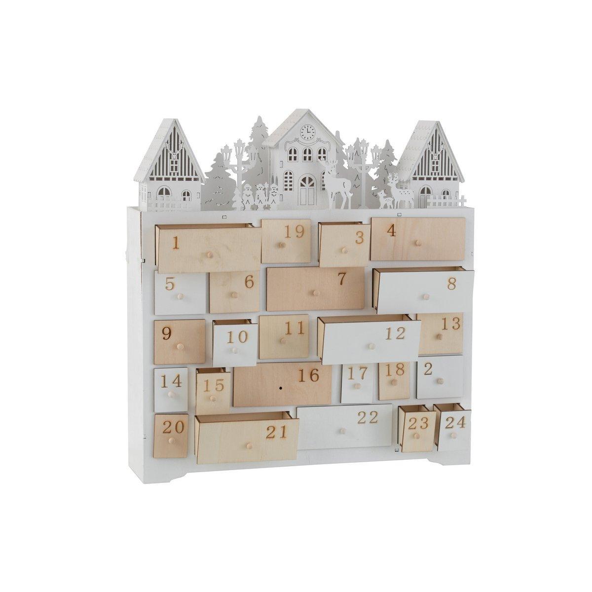 J-Line Adventskalender Weihnachten – Holz – Weiß – 40 cm – LED-Leuchten