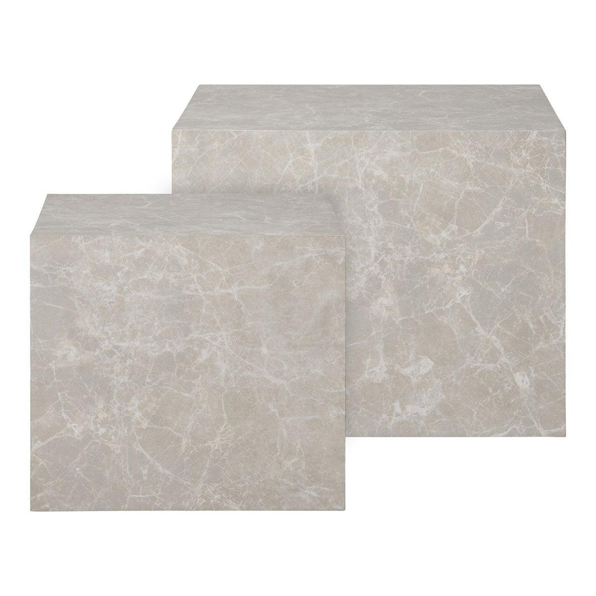 Prager Couchtisch-Set – Beige, Marmoroptik, MDF, Dekorpapier, 2er-Set
