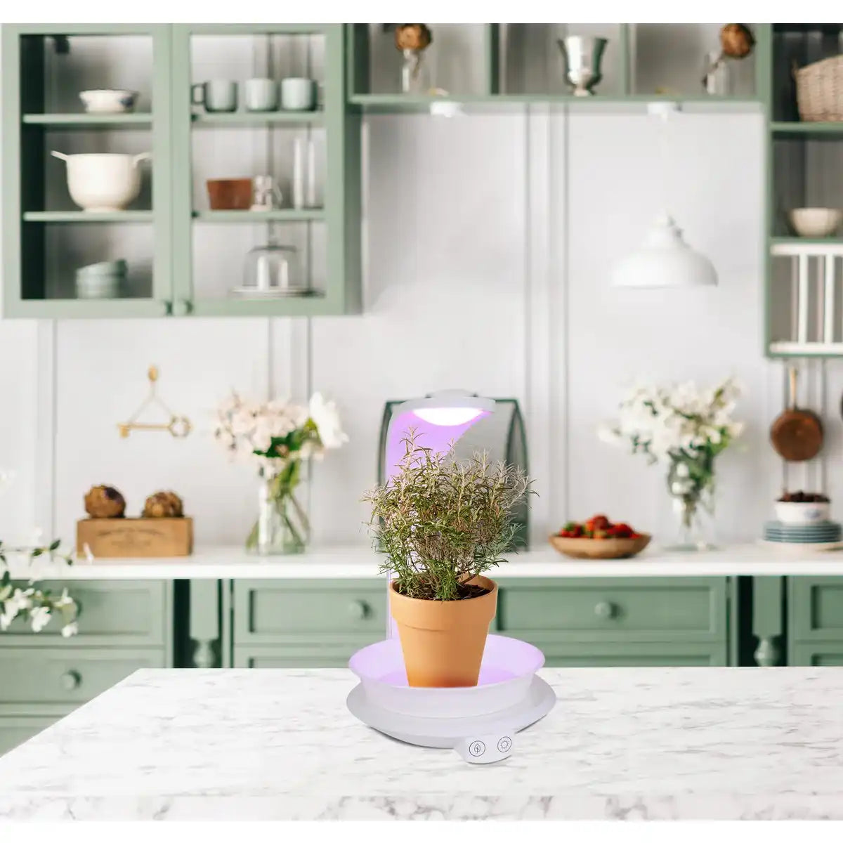 LED Pflanzen-Tischleuchte 24 cm hoch, aus Metall und Kunststoff in Weiß, mit integrierter LED