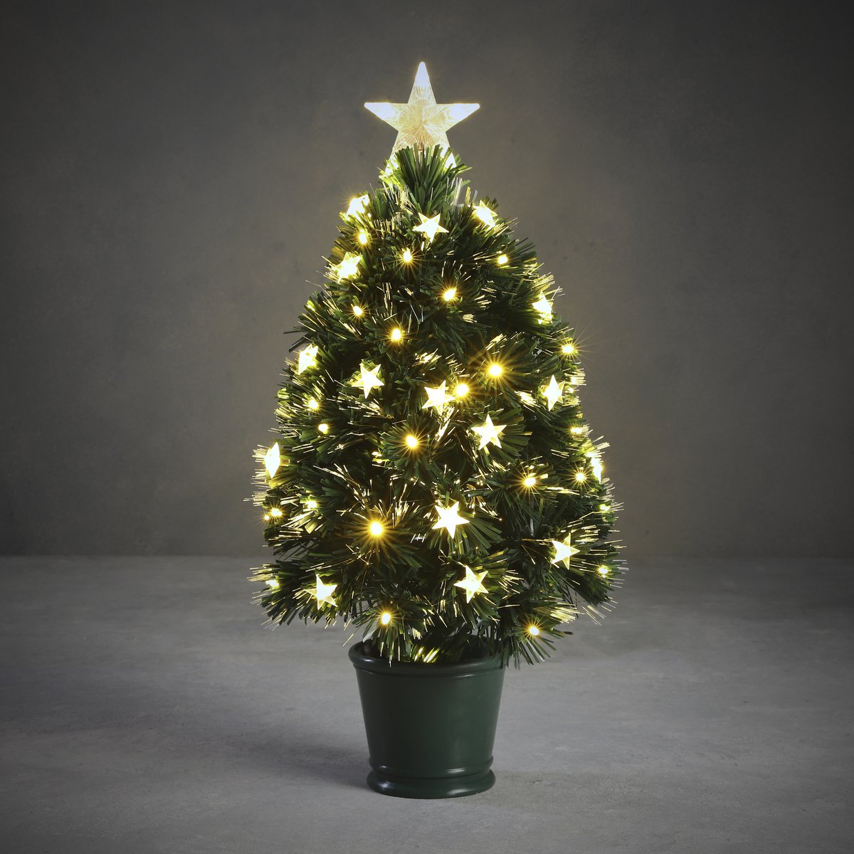 Künstlicher Weihnachtsbaum Mercury mit Glasfaserbeleuchtung – H60 x Ø30 cm – Grün
