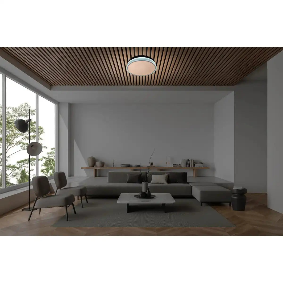 LED Deckenleuchte "Lola" Ø von 50 cm, 9 cm hoch, Metall und Kunststoff in Braun und Weiß, integrierte LEDs, 1900 lm, dimmbar, CCT-Funktion 3000-6500 K, Nachtlichtfunktion