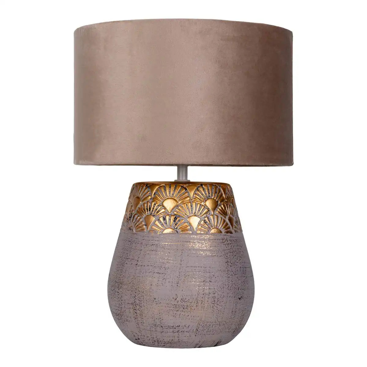 Keramik Tischleuchte "Bronco", Tischlampe, Keramik, beige/grau/Gold, mit E14-Fassung, für Esszimmer, Wohnzimmer, Diele oder Büro, 39 cm hoch