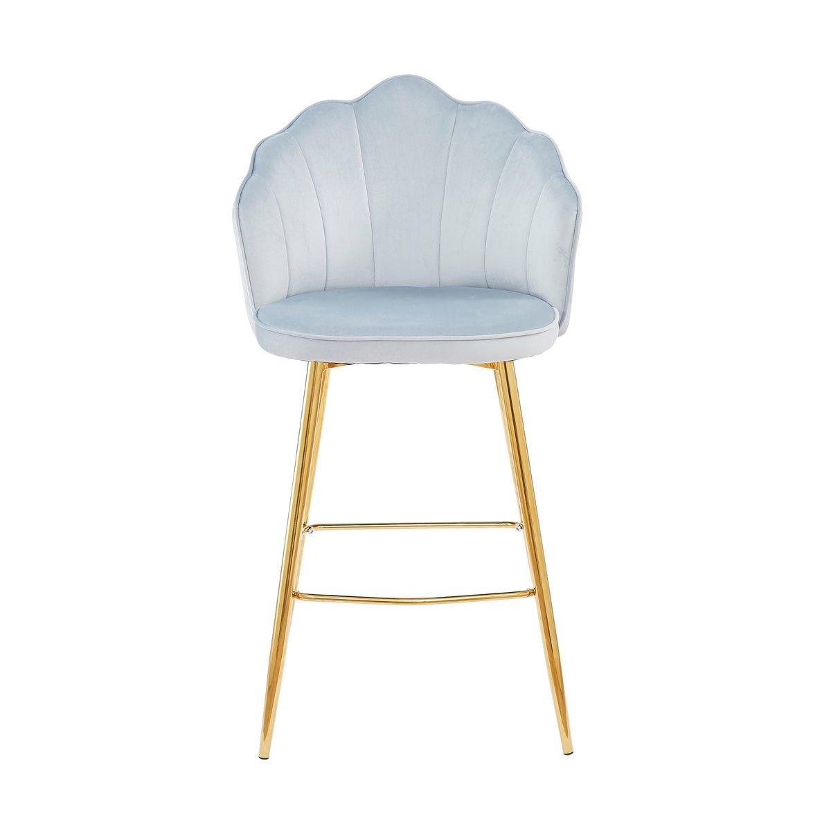 Barhocker Muscheldesign 2er Set aus Samt Hellgrau