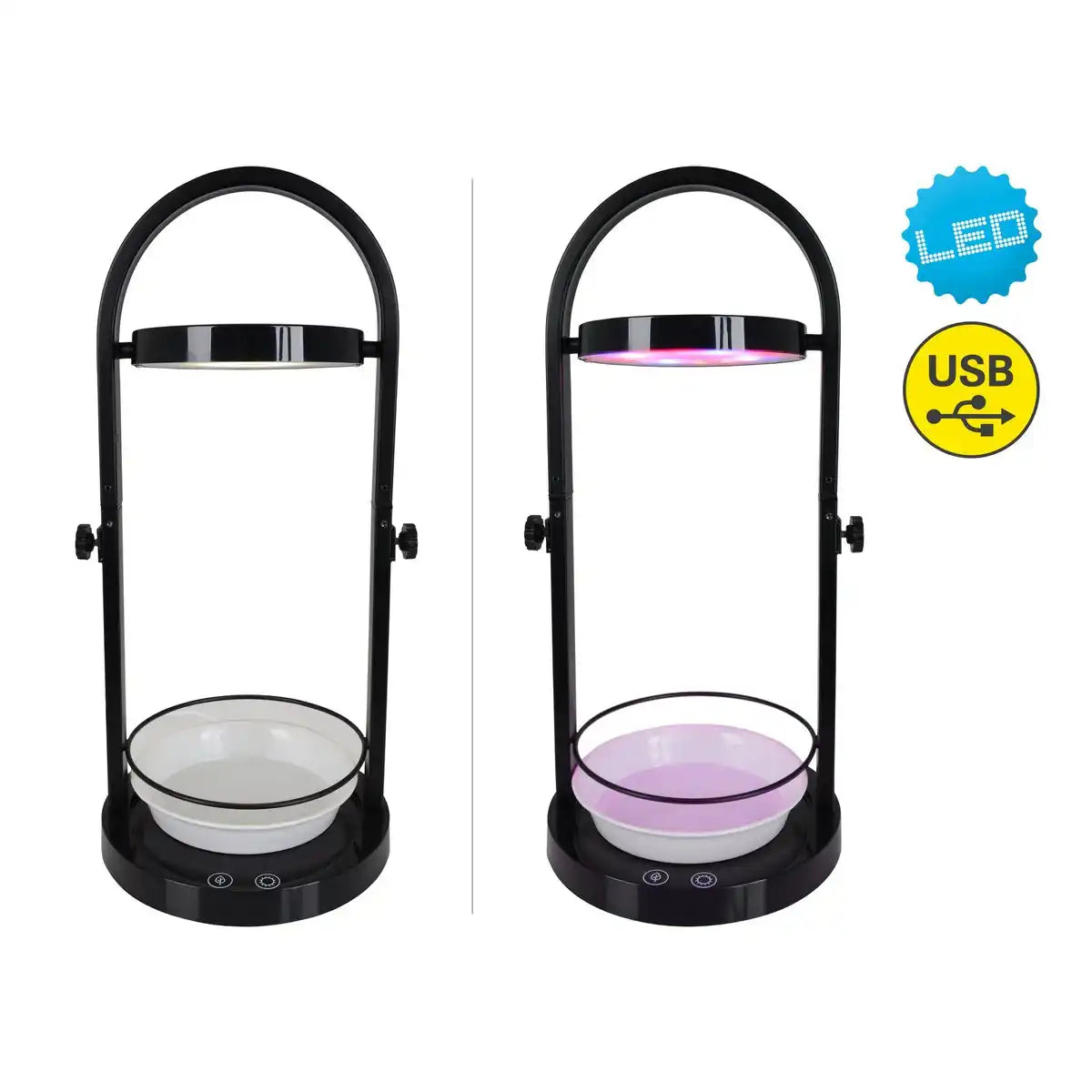 LED Pflanzen-Tischleuchte 53,5 cm hoch, aus Metall und Kunststoff in Schwarz, mit integrierter LED