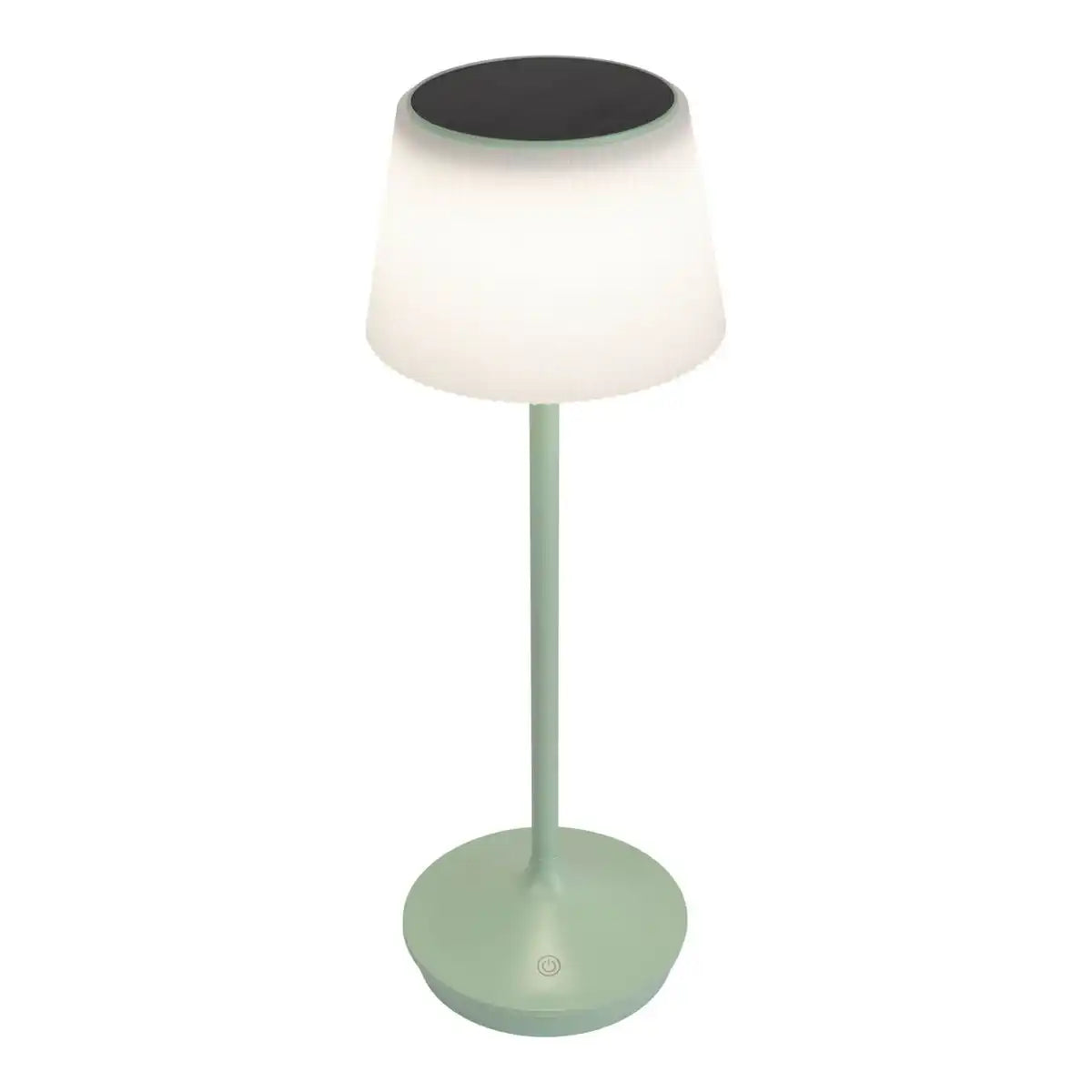 Solar-Akkutischleuchte "EMMI" 38 cm hoch, Schirm Ø 13 cm, Metall in Mint und weißer Kunststoff, für den Außenbereich, dimmbar CCT.