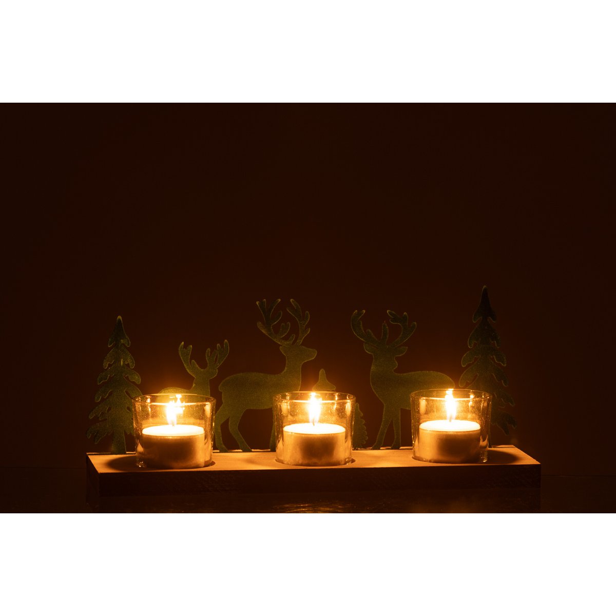 J -Linie Teelichthalter Rentier/Bäume - Holz/Samt - Grün