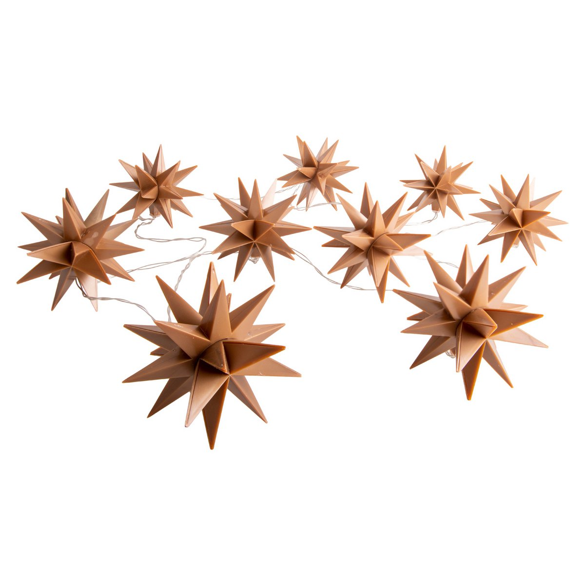 9er-Outdoor-LED-Weihnachtslichterkette 3D-Sterne - gold