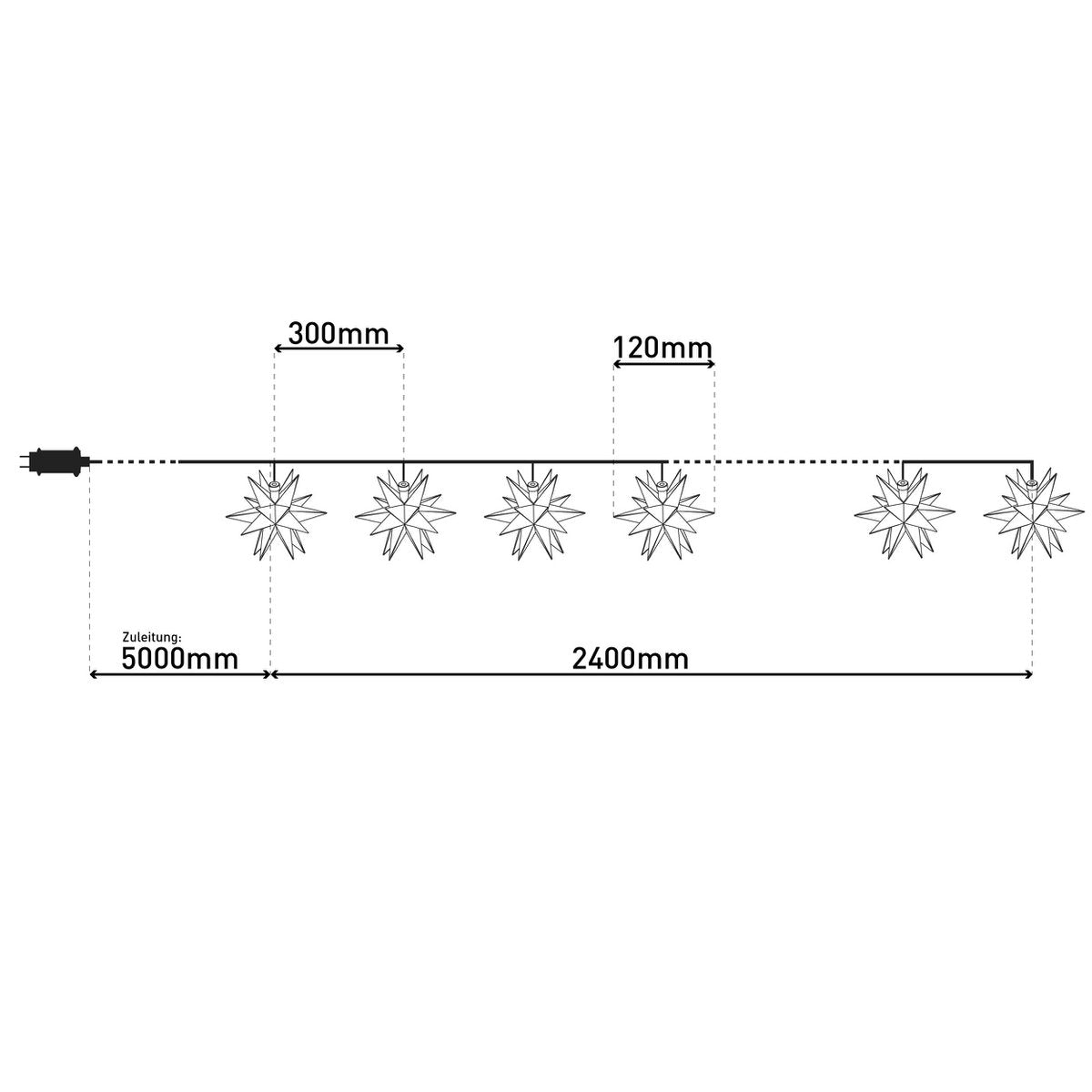 9er-Outdoor-LED-Weihnachtslichterkette 3D-Sterne - gold