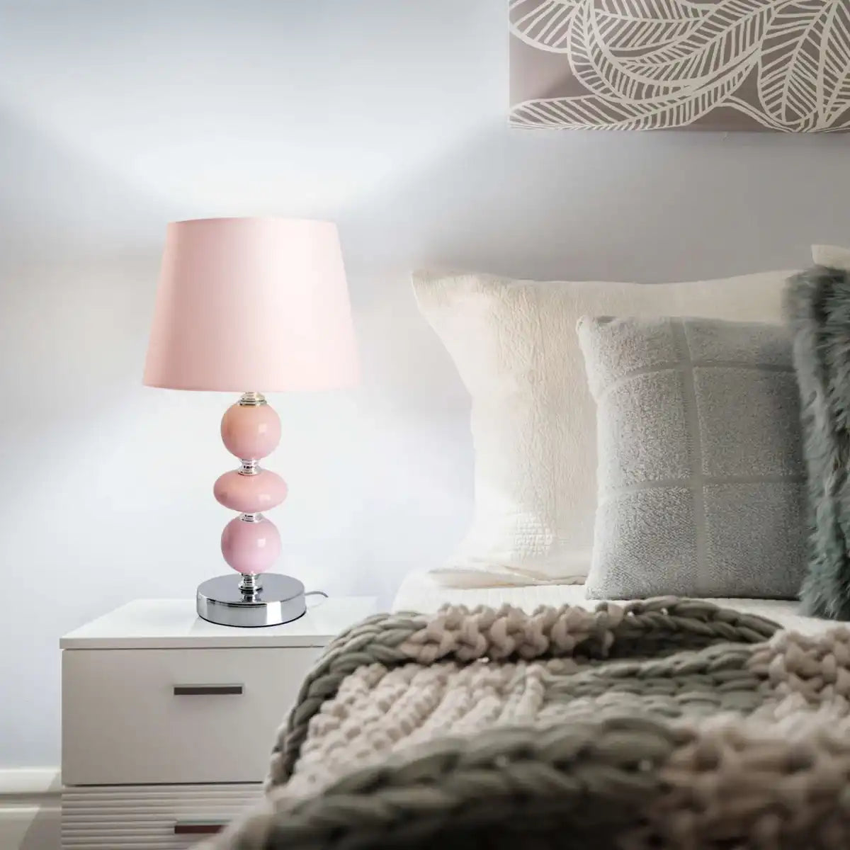 Keramik Tischleuchte "Araga" 36 cm hoch, Tischlampe aus Metall, Keramik, mit Textilschirm, rosa, mit E14-Fassung, Beleuchtung für Esszimmer, Wohnzimmer, Diele oder Büro,