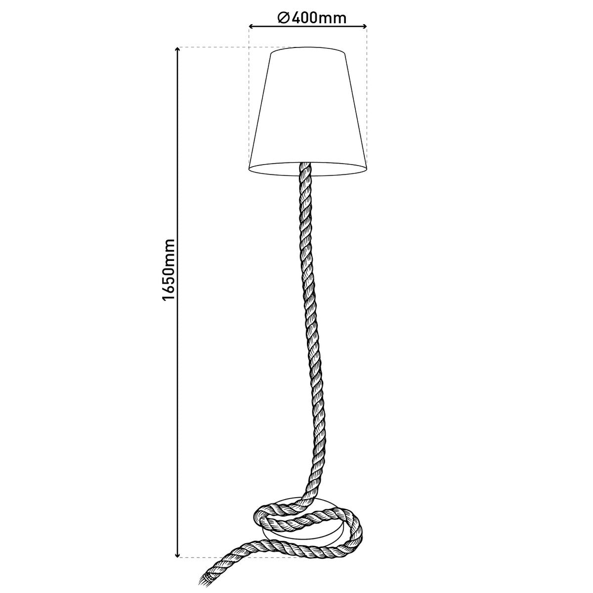 Stehleuchte "ROPE" aus Metall, Kunststoff, Jute und Textilmaterial in Natur, mit E27-Fassung, Beleuchtung für Wohnzimmer, Esszimmer oder Büro, 165 cm hoch