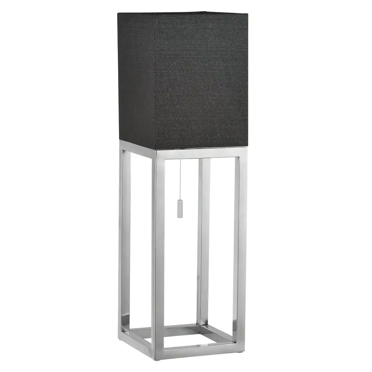 Tischleuchte "ALFA", moderne Tischlampe aus Metall und Textil in Chrom/Dunkelgrau mit E27-Fassung, 65 cm hoch, schicke Lampe für Diele, Wohnzimmer und Büro