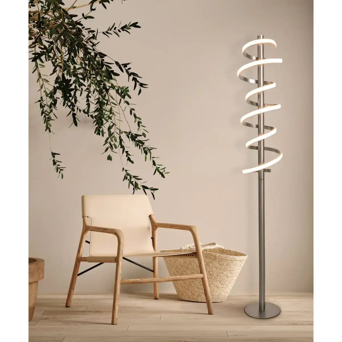 LED-Stehleuchte "BELLEZA", moderne Stehlampe aus Metall und Kunststoff in Nickel matt und Weiß, mit fest verbauten LEDs, 140 hoch, Beleuchtung für Wohnzimmer, Esszimmer, Schlafzimmer oder Büro.