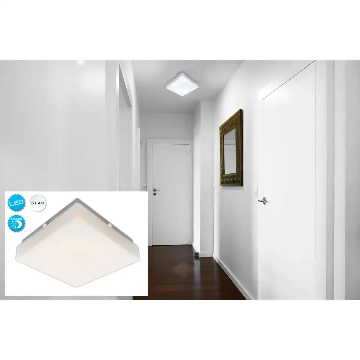 LED Deckenleuchte "TRONDHEIM" mit Sensor, 25 x 25 cm, mit fest verbauten LED