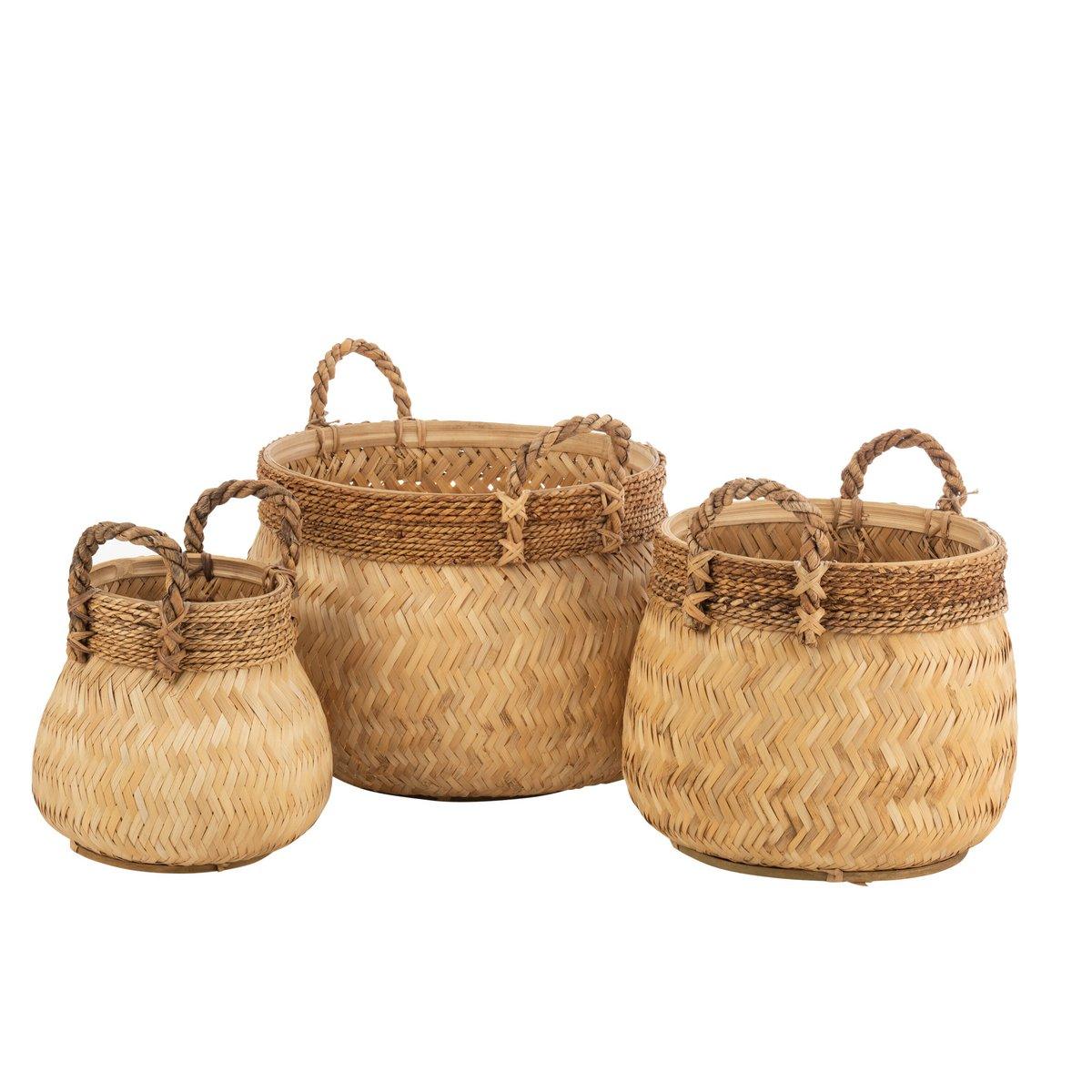 J-Line Set mit 3 Körben + Griffball Bambus + Seil Natur klein