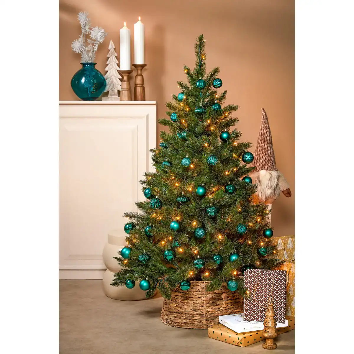 Künstlicher Weihnachtsbaum mit LED-Beleuchtung – H155 x Ø99 cm – Dunkelgrün