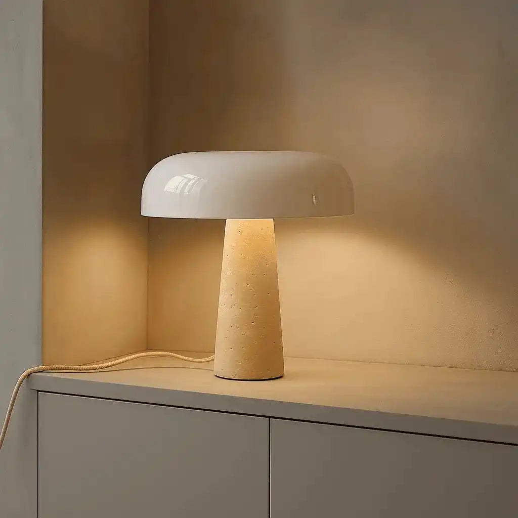 Emily Travertin-Lampe – elegantes handgefertigtes Design mit Glasschirm