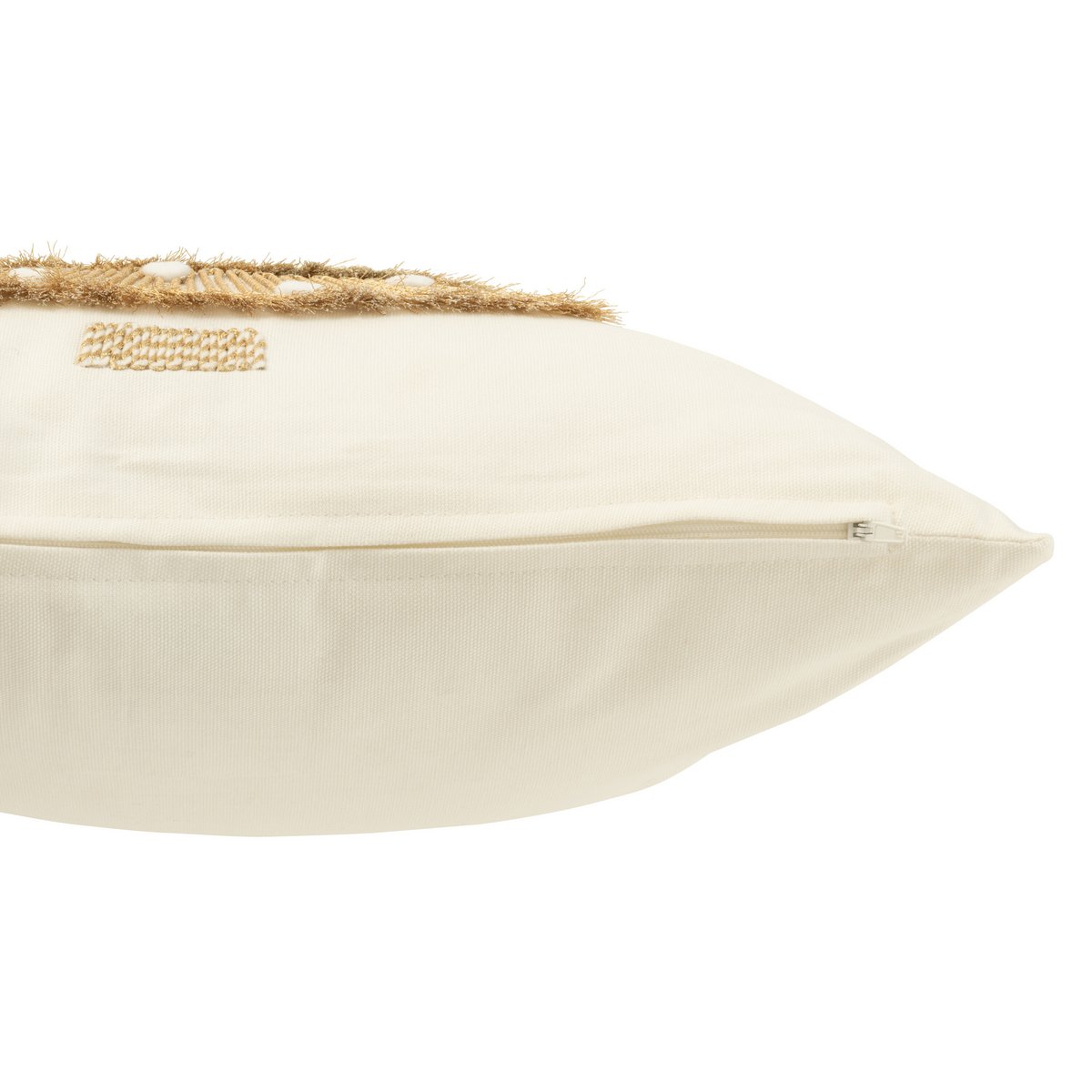 J-Line Kissen Weihnachtsbaum Fransen + Pompons – Baumwolle – Weiß/Gold