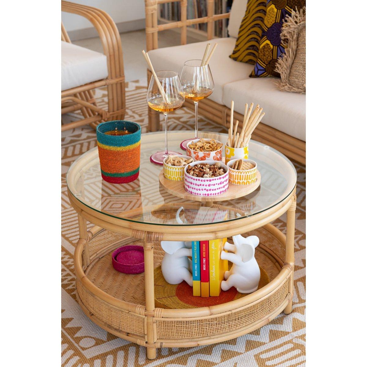 J-Line Couchtisch Jovelyne – Rattan/Glas – Natur