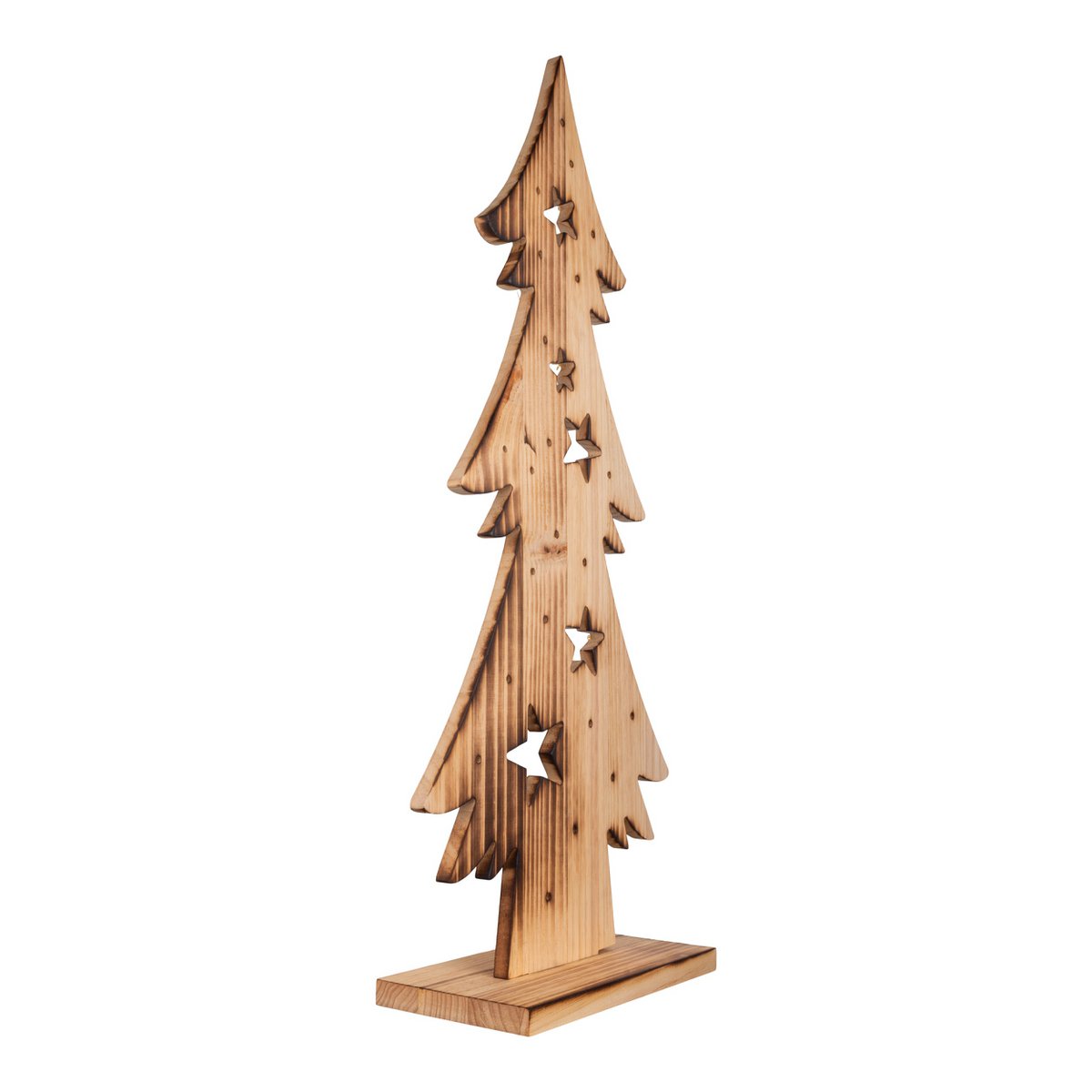 LED-Holz-Dekoleuchte "TANNENBAUM" groß, aus naturbelassenem Holz mit festverbauten LEDs, Weihnachtsdekoration für Außen