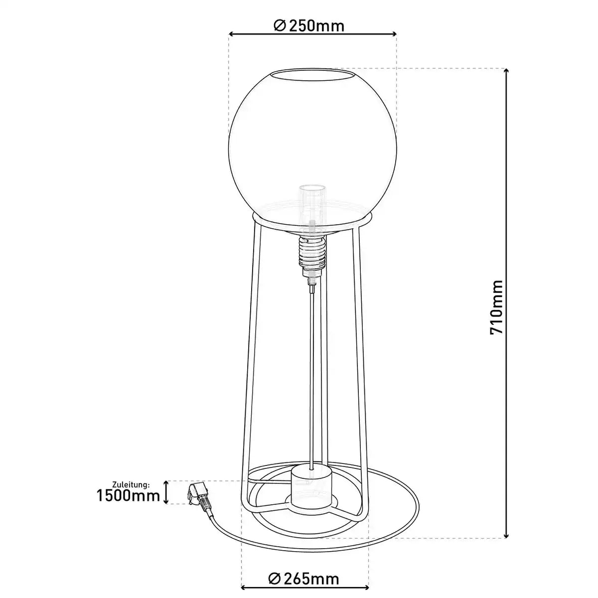 Tischleuchte "STELO" , moderne Tischlampe aus schwarzem Metall und Rauchglas, E27-Fassung, 71 cm hoch, für Esszimmer, Wohnzimmer, Diele oder Büro,
