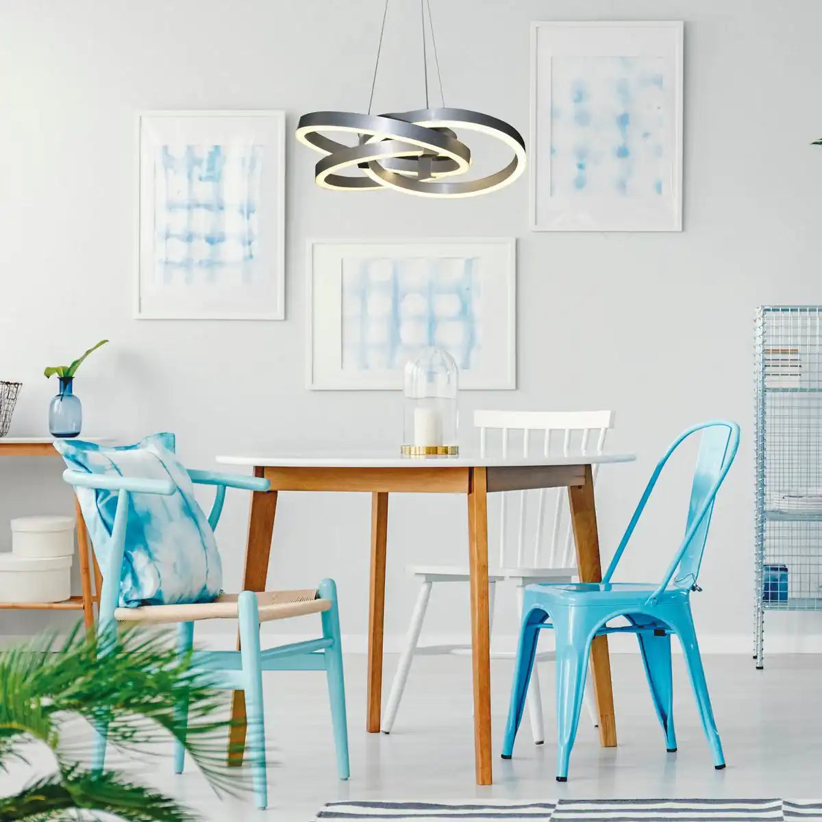 Smart Home LED Pendelleuchte "DIVORA" Ø 58cm, Deckenlampe aus Metall, Aluminium gebürstet und weißem Kunststoff, mit vielen Funktionen, fest verbauten LEDs, Beleuchtung für Wohnzimmer, Esszimmer Büro oder Diele