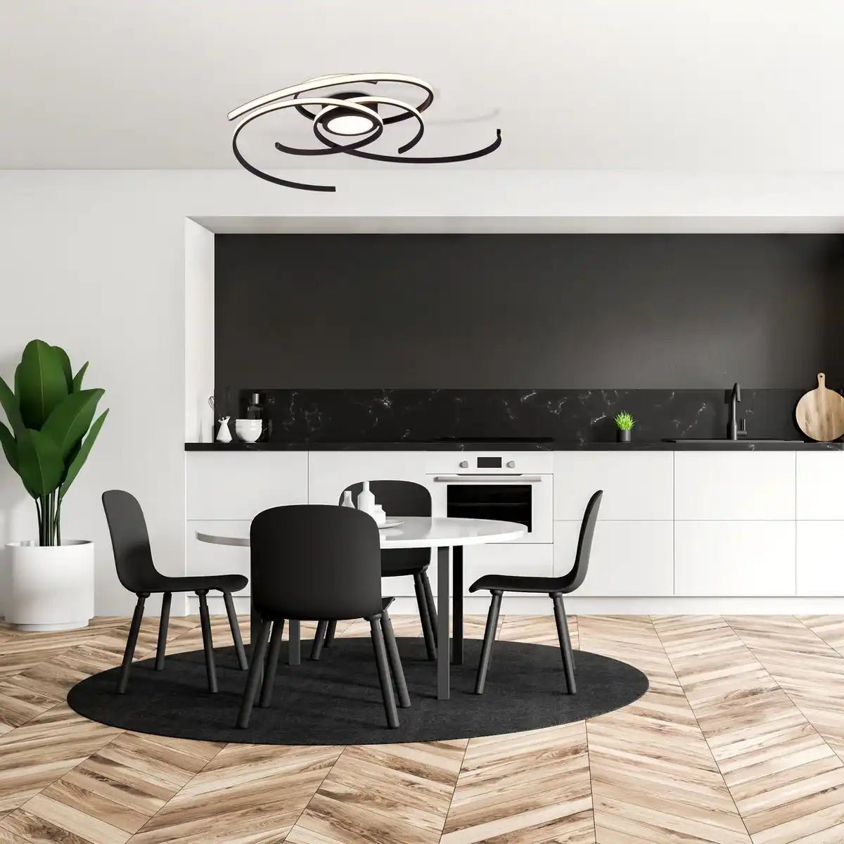 LED Deckenleuchte "RADON" in Schwarz, aus Metall und Kunststoff, mit fest verbauten LEDs Ø 57 cm