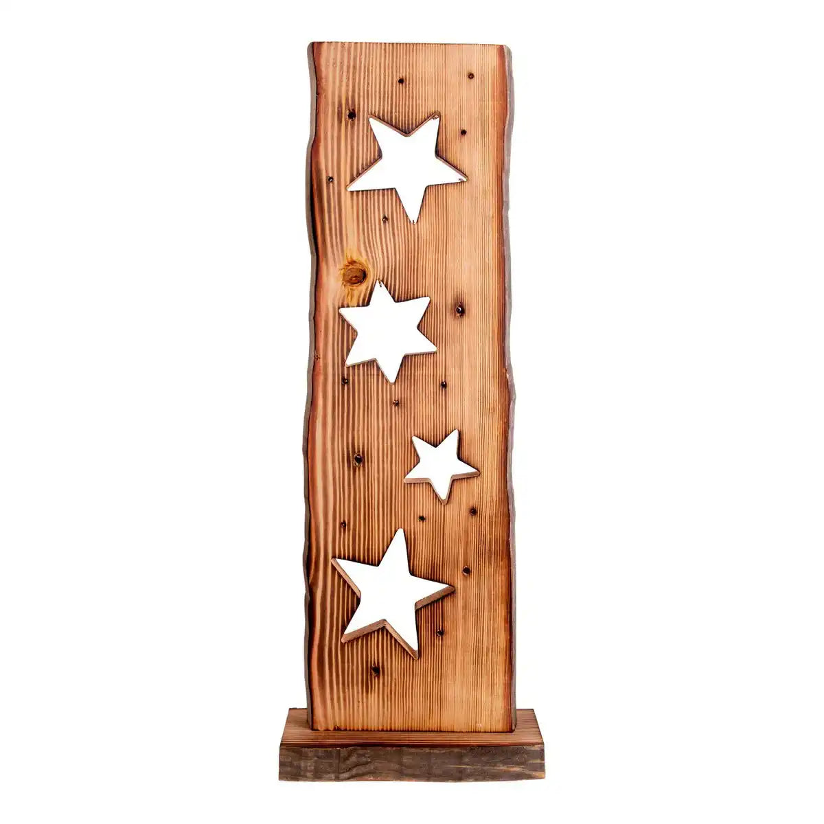LED-Holz-Dekoleuchte Mond/Sterne 60 cm hoch Weihnacht-Deko aus Holz mit fest verbauten LEDs