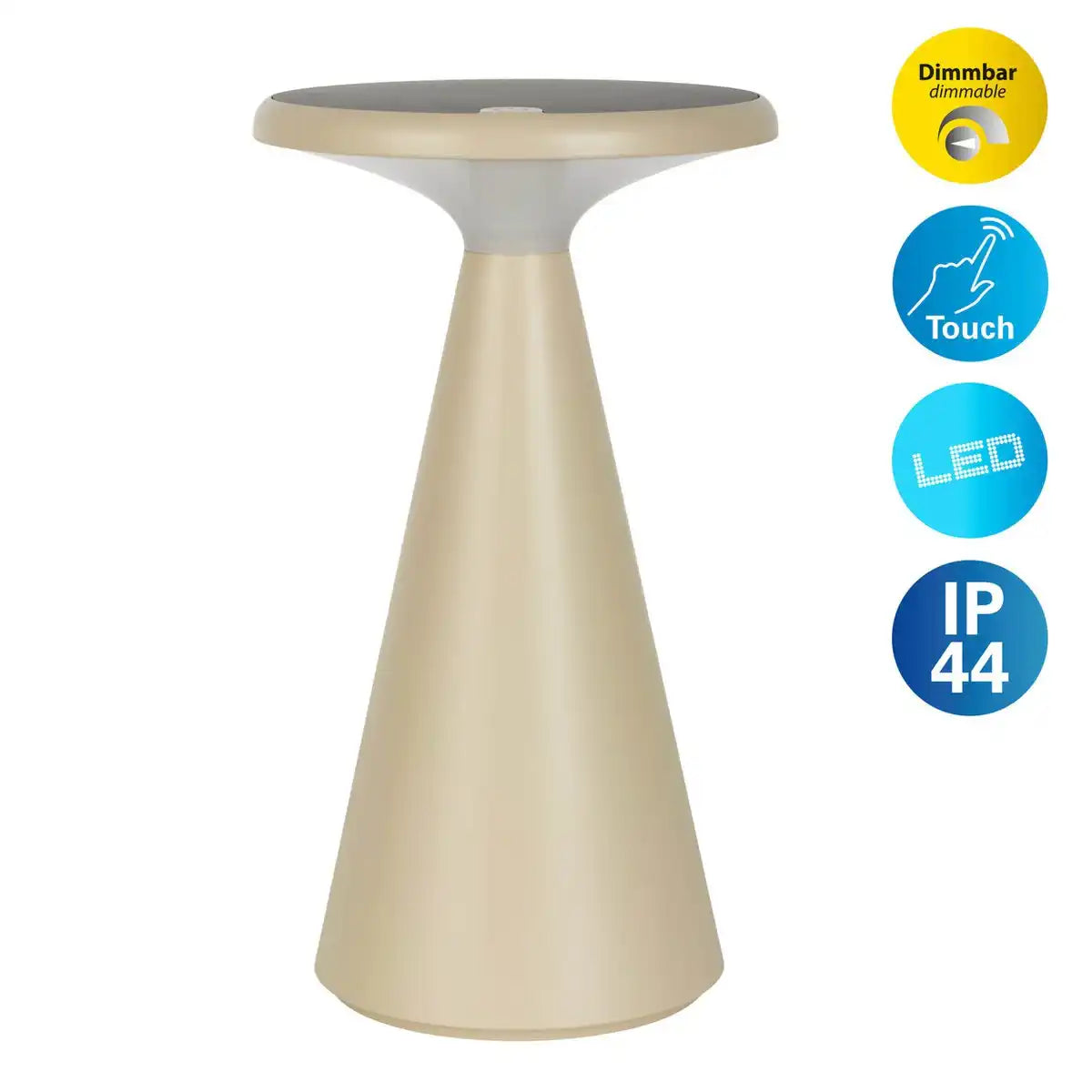 Solar-Akku-Tischleuchte "Palu" für Außen und Innen, aus Kunststoff in Beige , 20 cm hoch