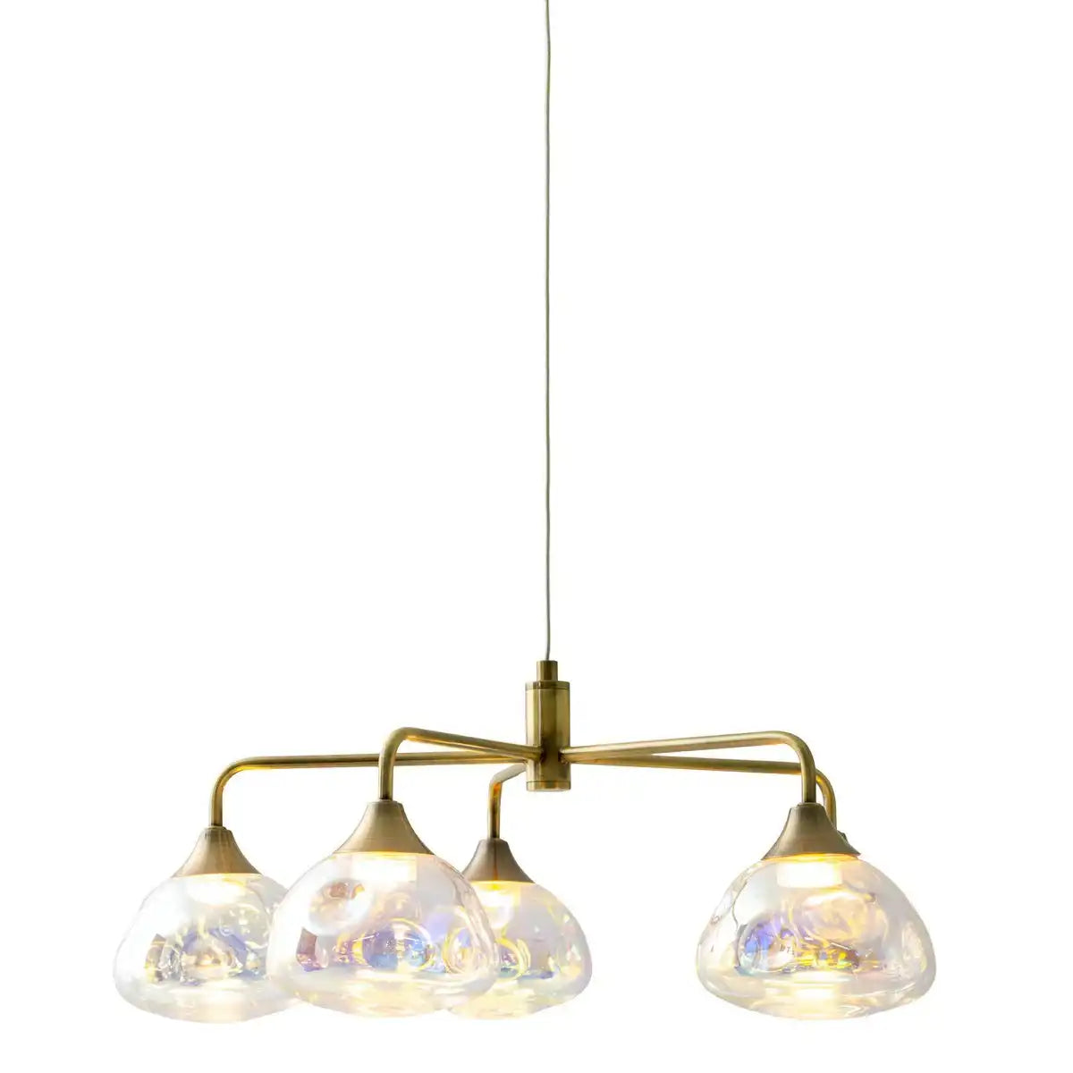 LED Pendelleuchte 5-flammig "Varna", Pendellampe aus messingfarbenem Metall und irisierendem Glas, fest verbaute LEDs, 50 cm Durchmesser, stilvolle Beleuchtung für Wohnzimmer, Esszimmer oder Diele
