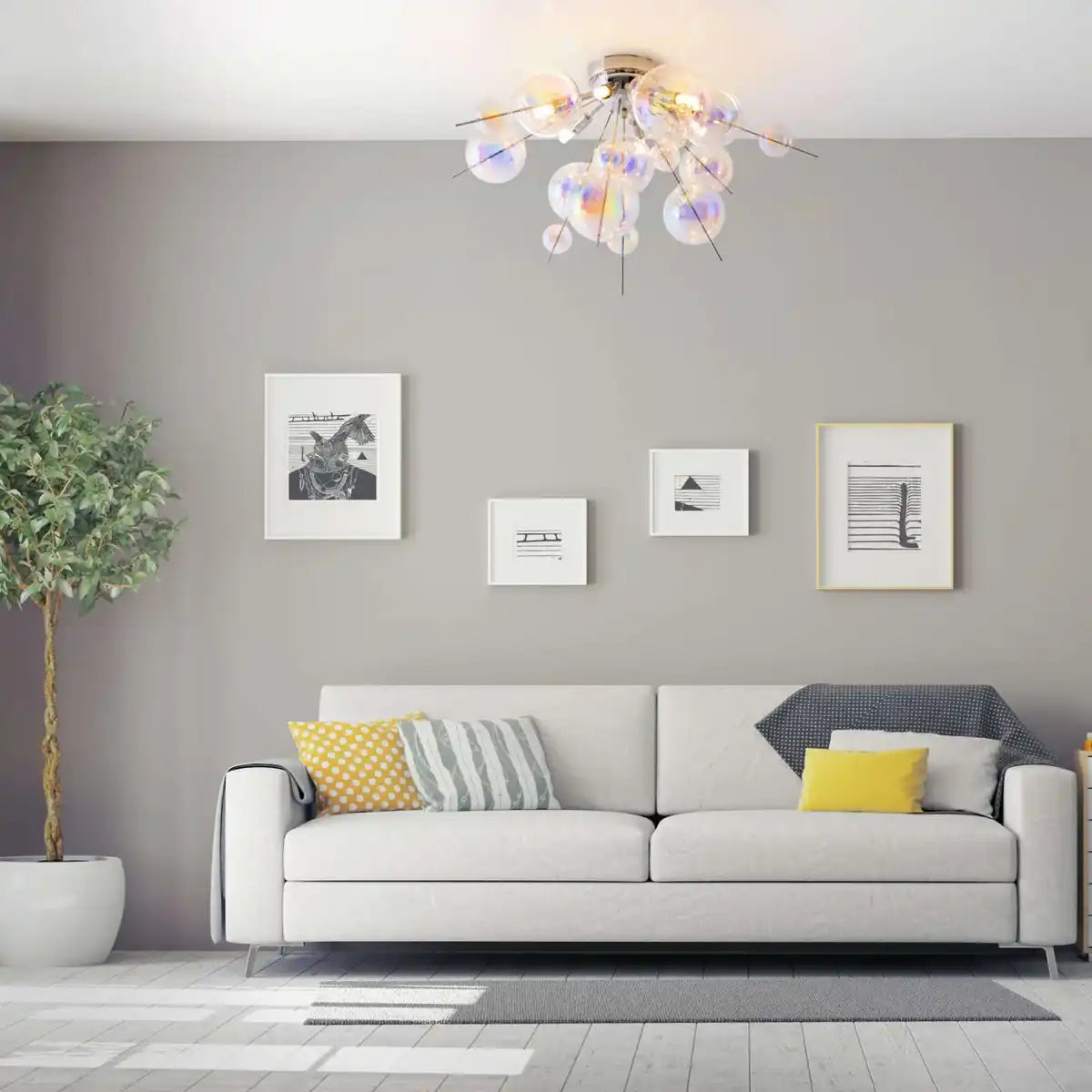 Deckenleuchte "EXPLOSION" irisierend aus Metall und Glas, G9 Fassungen, Deckenlampe für Esszimmer, Wohnzimmer, Diele oder Büro, Ø57 cm
