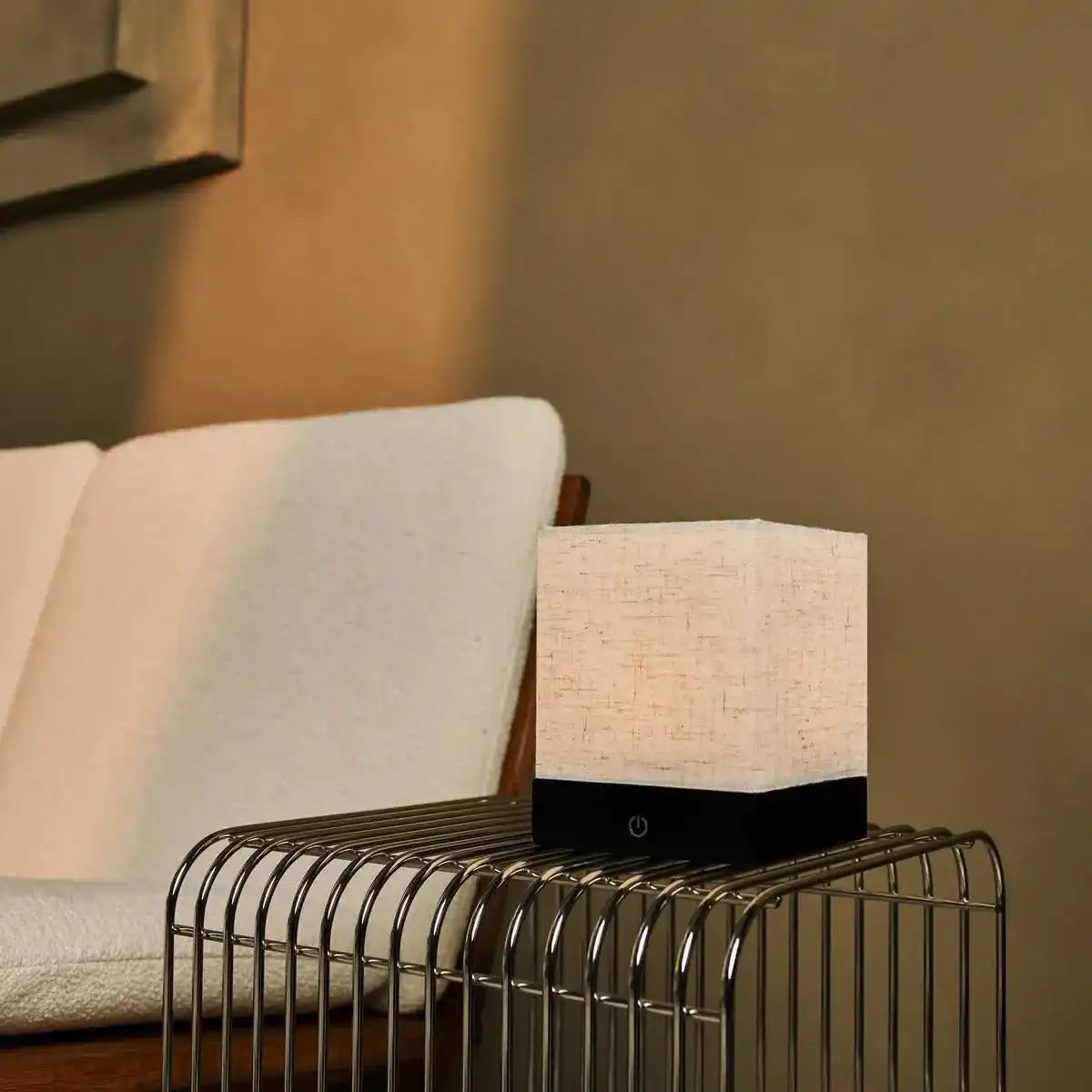 Zano schwarze drahtlose Lampe mit Holz und Leinen - Stimmungsbeleuchtung, LED -Tischlampe mit Batterie