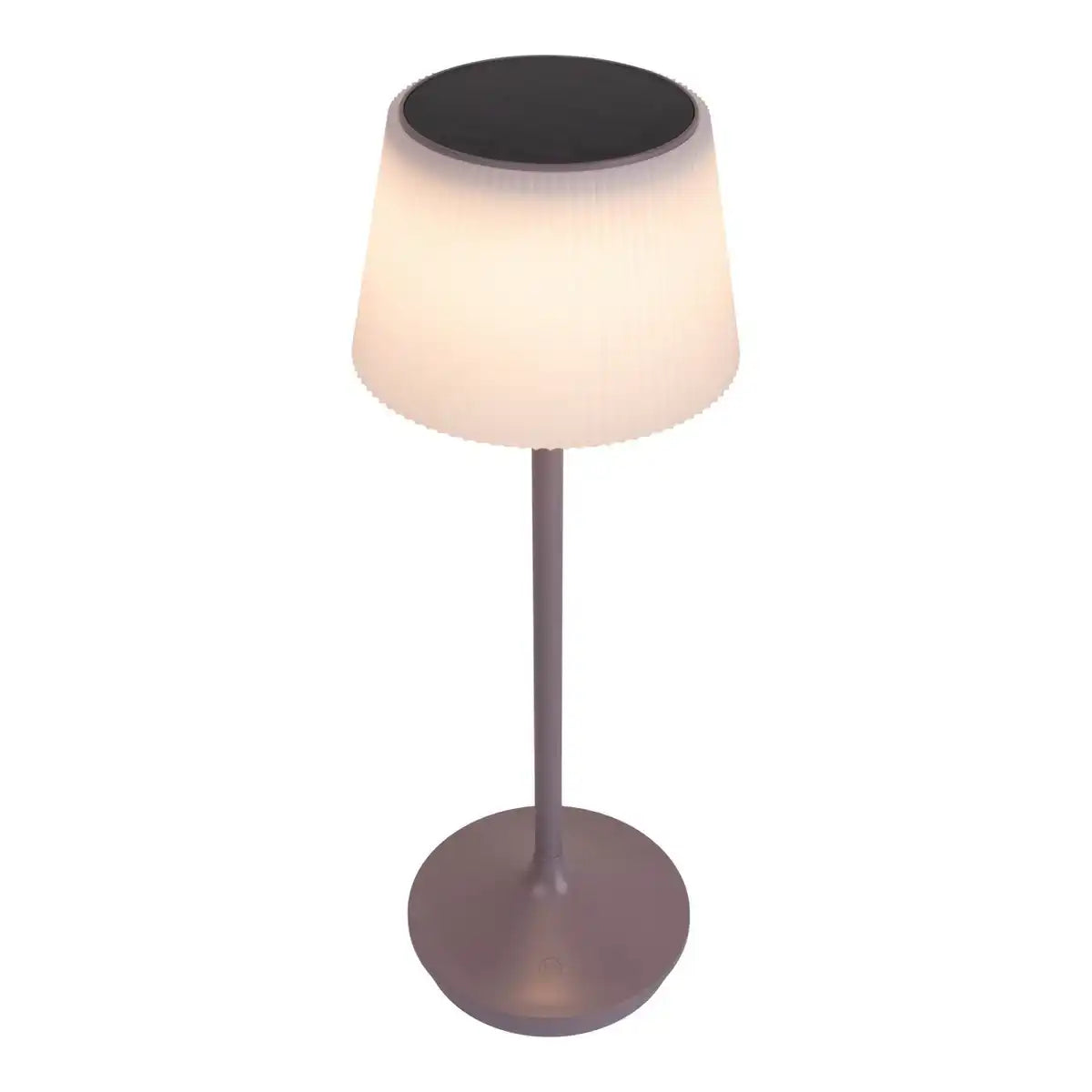 Solar-Akkutischleuchte "EMMI" 38 cm hoch, Schirm Ø 13 cm, Metall in Brombeer und weißer Kunststoff, für den Außenbereich, dimmbar CCT.
