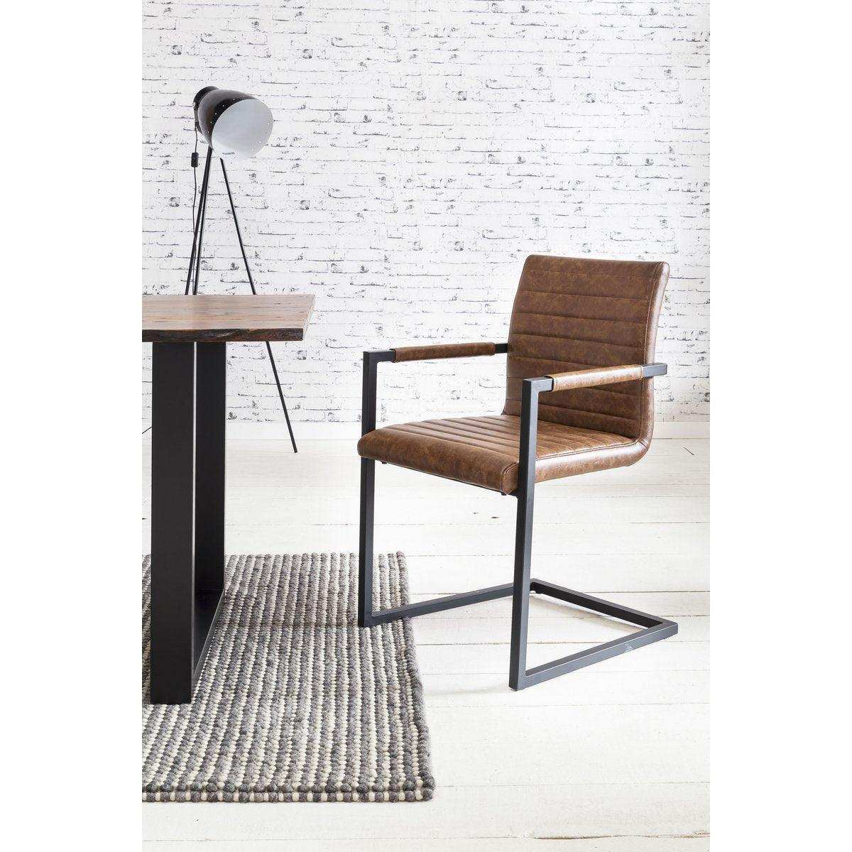 2er Set Armlehnstuhl Esszimmerstuhl hellbraun Kunstleder-Optik - HomeDesign Knaus