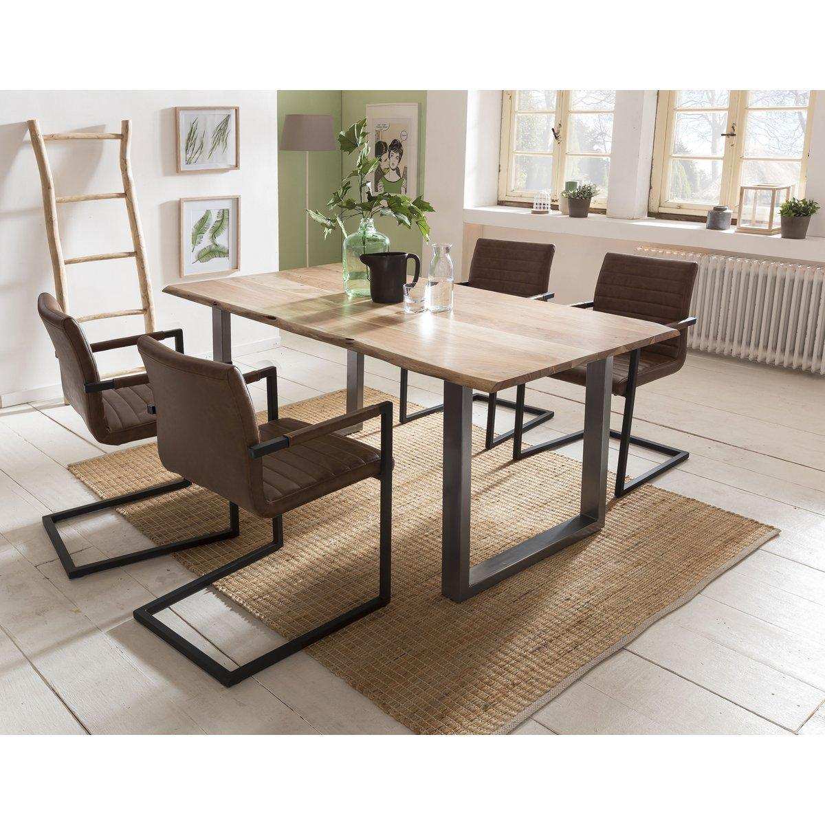 2er Set Armlehnstuhl Esszimmerstuhl hellbraun Kunstleder-Optik - HomeDesign Knaus