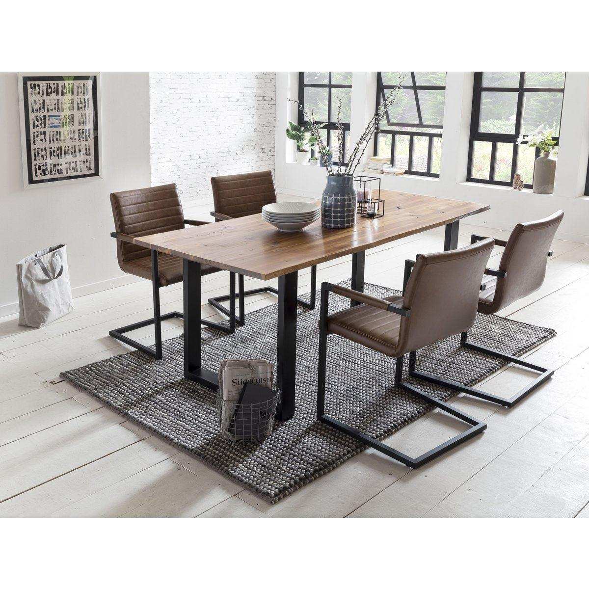 2er Set Armlehnstuhl Esszimmerstuhl hellbraun Kunstleder-Optik - HomeDesign Knaus