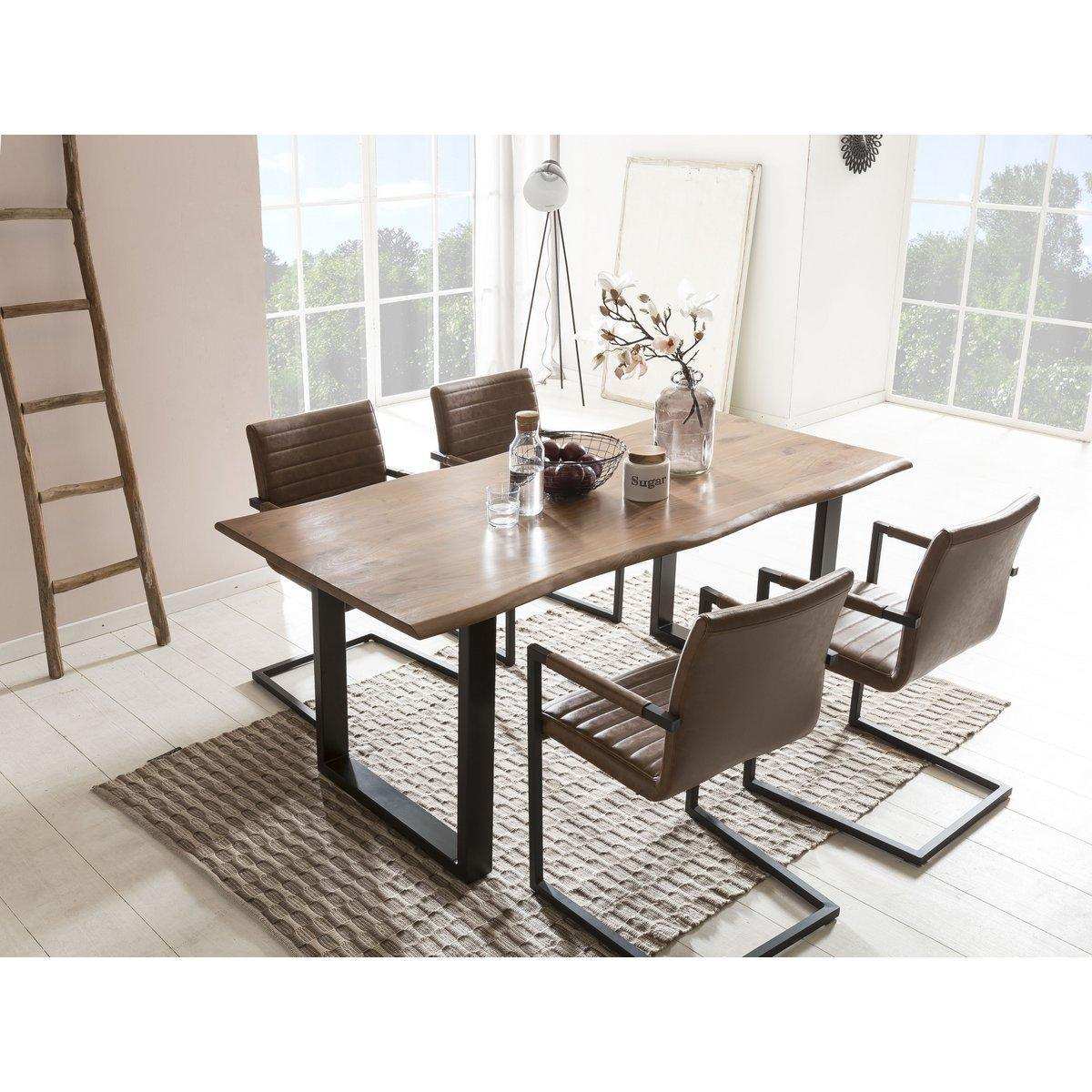 2er Set Armlehnstuhl Esszimmerstuhl hellbraun Kunstleder-Optik - HomeDesign Knaus