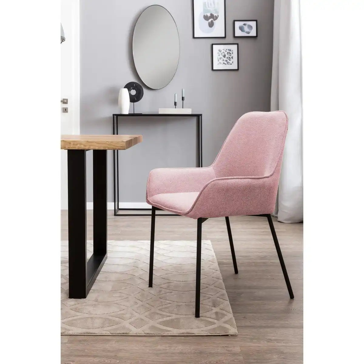 2er Set Armlehnstuhl Esszimmerstuhl Strukturstoff rose, grob - HomeDesign Knaus