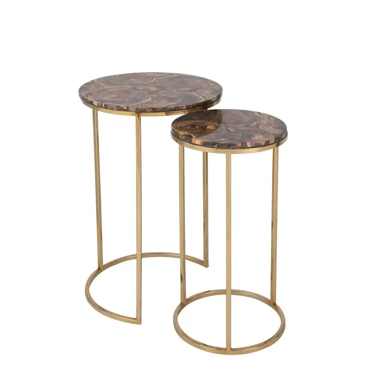 2er Set Beistelltisch Petri Steinplatte Metall Braun/Silber - HomeDesign Knaus