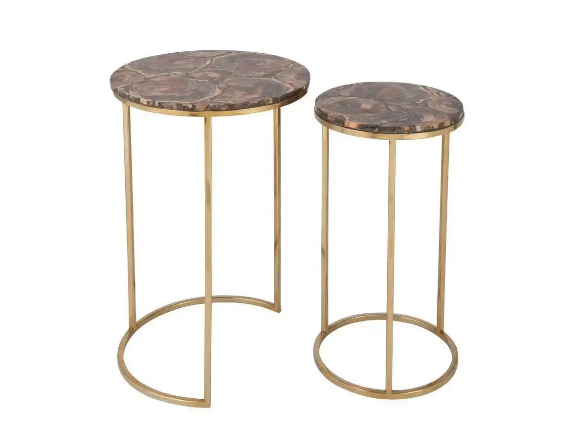 2er Set Beistelltisch Petri Steinplatte Metall Braun/Silber - HomeDesign Knaus