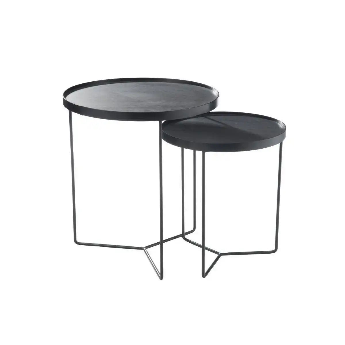 2er Set Beistelltisch Rund – Holz/Metall Dunkelbraun - HomeDesign Knaus