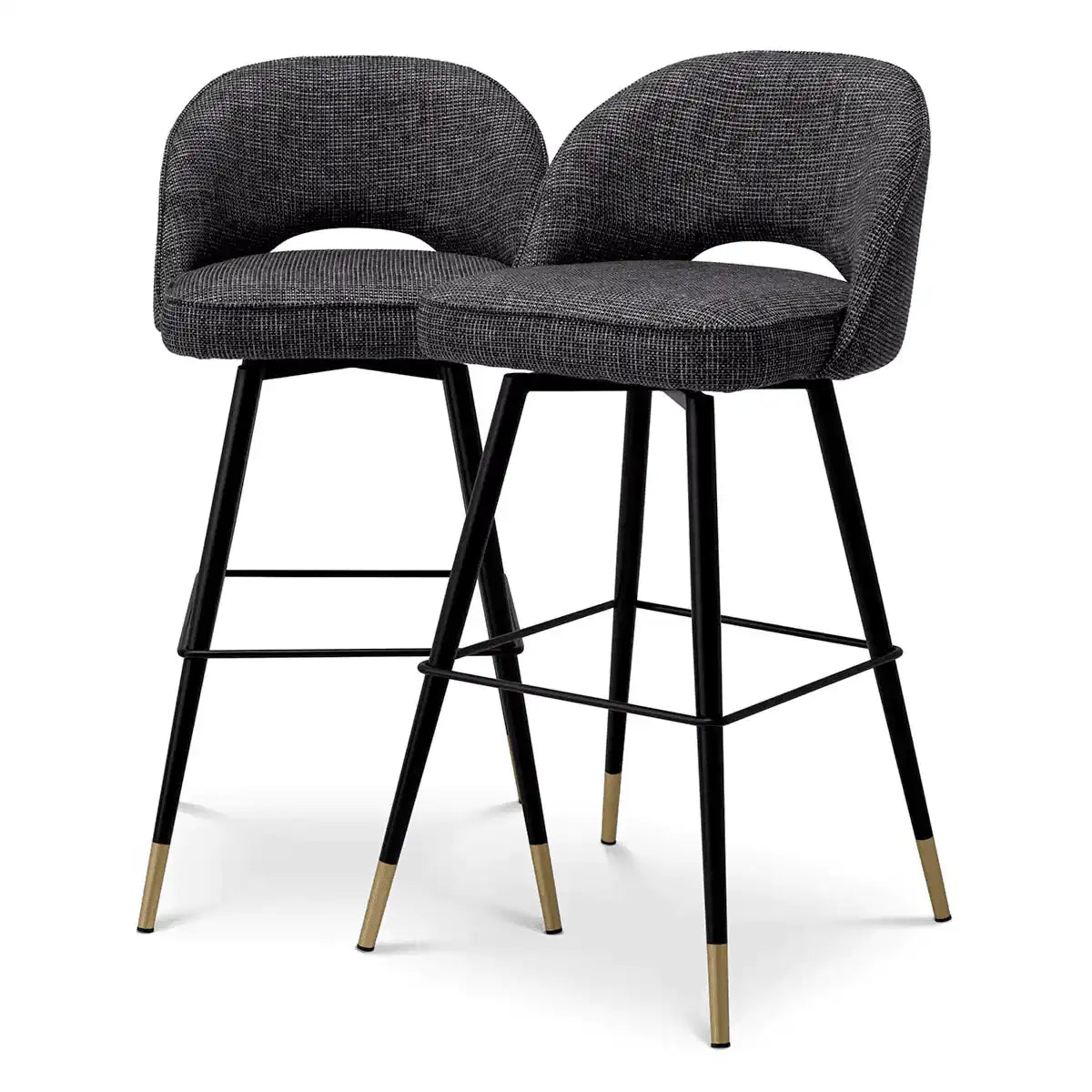 2er Set Clic Barhocker Barstuhl Polyester Schwenkfuß in Schwarz Messing Finish - HomeDesign Knaus